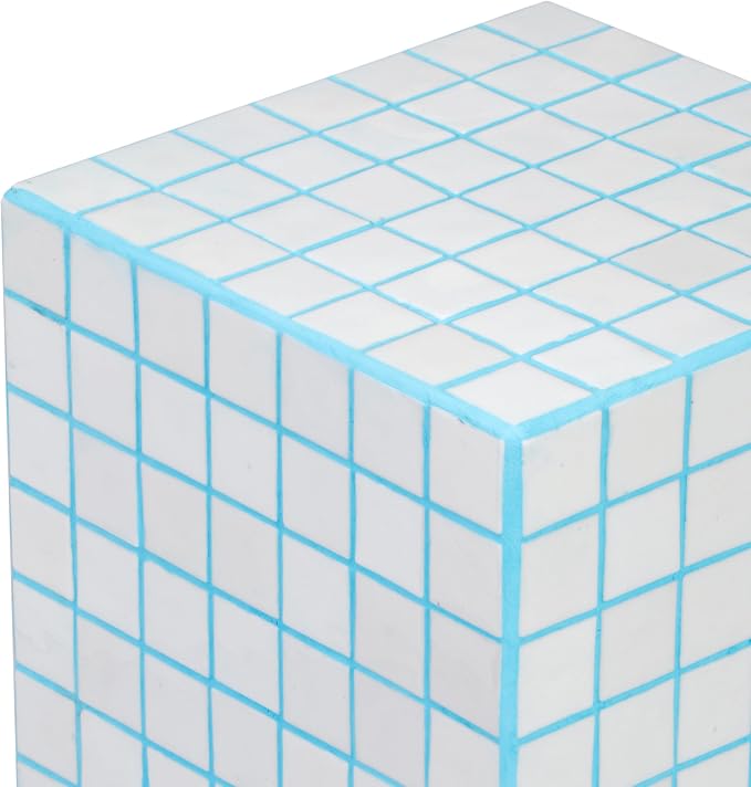 JONATHAN Y Callista 18-Inch White/Neon Blue Modern Ceramic Tiled Cube Side Table - Image 4