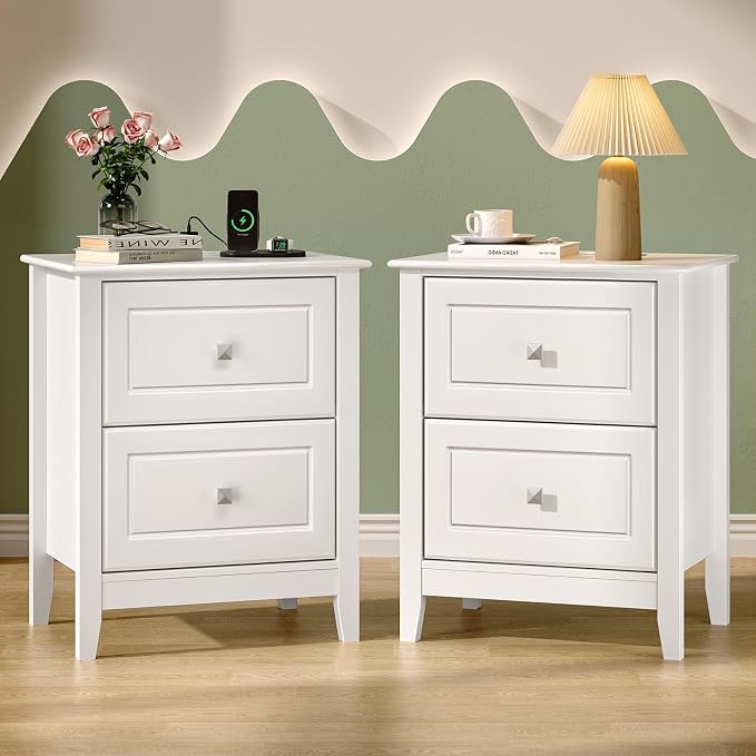 VINGLI 18.9" W White Nightstand Set of 2 by Bonnlo