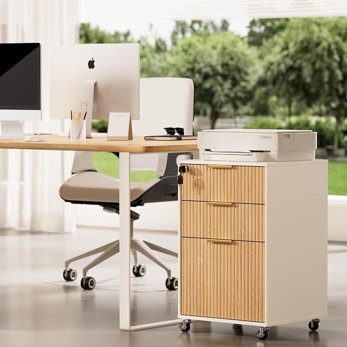 3 Drawers Fluted Mobile File Cabinet - Image 7