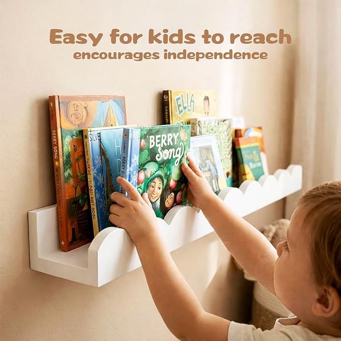 Nursery Floating Shelves for Kids Room, 2 Pack 23.6 Inch White Wall Shelves - Image 5