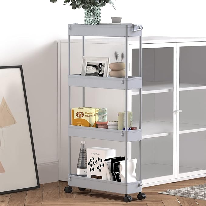 SPACELEAD Slim Storage Cart 4 Tier, Bathroom Organizer Rolling Utility - Image 6