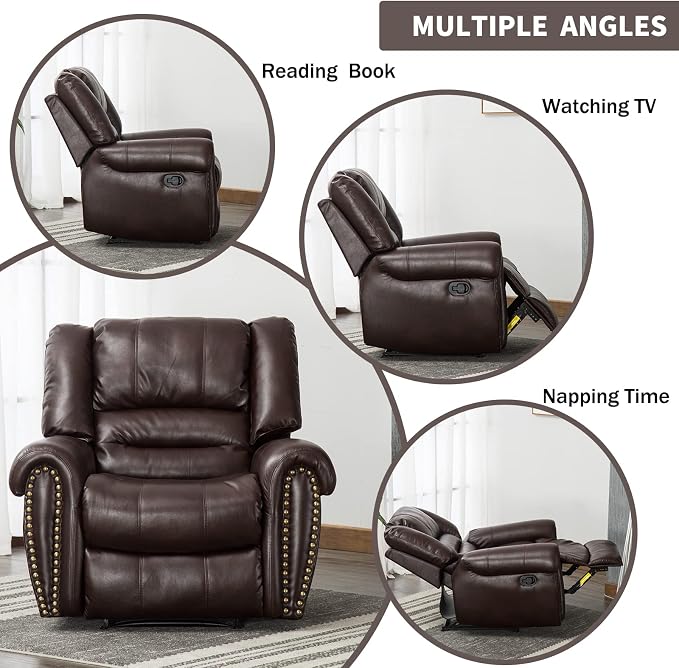 CANMOV Leather Recliner Chair, Classic and Traditional Manual Recliner Chair - Image 8