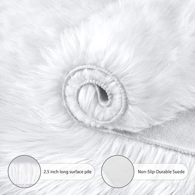 Ciicool Ultra Soft Faux Sheepskin Fur Rug Fluffy Chair Rug - Image 5