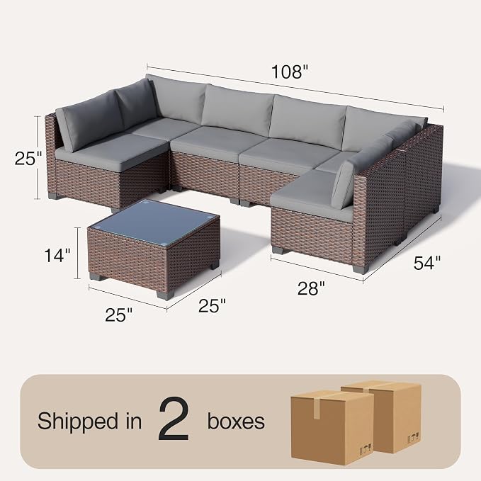 Qsun 7 Pieces Outdoor Patio Furniture Set, PE Rattan Outdoor Wicker Sectional - Image 2