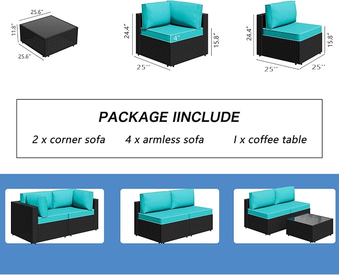 7 Piece Outdoor Patio Furniture Set, All Weather Conversation Set - Image 4