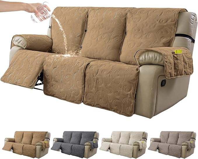 100% Waterproof Recliner Sofa Covers 3 Seater, 6-Piece Split Non-Slip Reclining by YUEANG