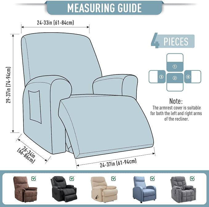 TAOCOCO Recliner Cover 4-Pieces, Recliner Stretch Sofa Slipcover, Recliner - Image 5