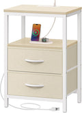 Huuger Nightstand with Charging Station, Side Table with Fabric Drawers by Huuger