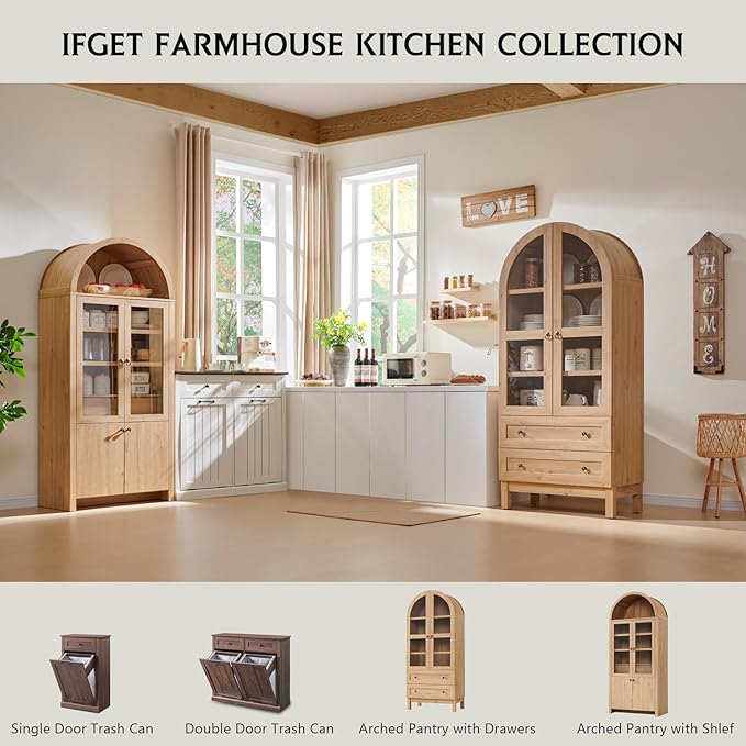 IFGET 71" Tall Arched Kitchen Pantry, Modern Farmhouse Wood Kitchens Storage - Image 6