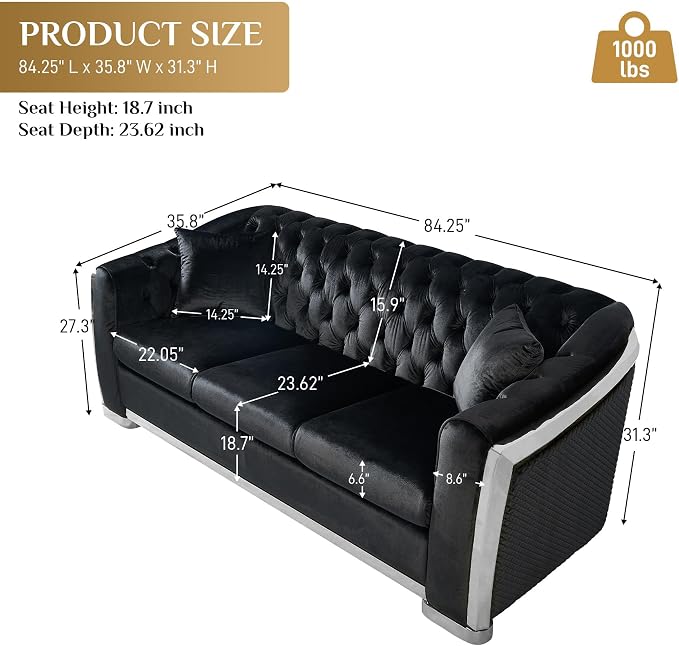 DAMAIFROM Mid Century Modern Chesterfield Sofa Couch, 6 Seater Tufted Sofas - Image 2