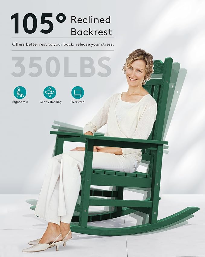 SERWALL HDPE Outdoor Rocking Chair Set of 2, Patio Rocking Chairs Set, Rocking - Image 5