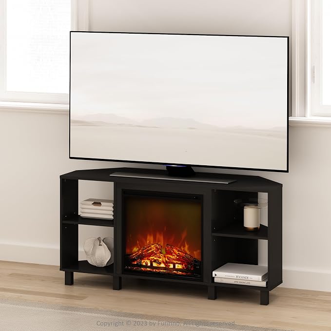 Furinno Jensen Fireplace TV Stand, NO Heat Decorative Electric Fireplace Corner - Image 3