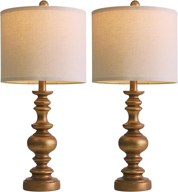 BOBOMOMO 24" Traditional Lamps Set of 2 – Antique Gold Bedside Lamps - Image 7
