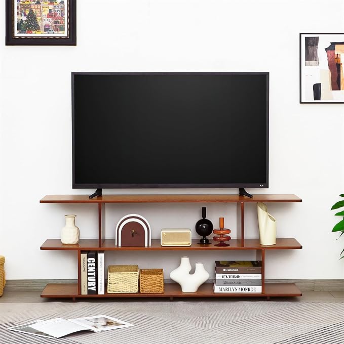 Bamboo TV Stand for TVs up to 65", 3 Tier Accent Entertainment Center - Image 3