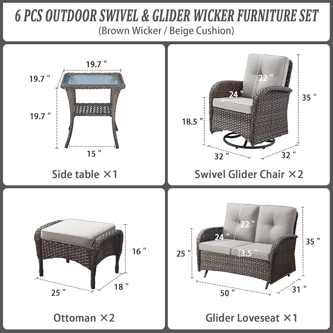 Belord 6 Pieces Wicker Patio Conversation Sets - Image 2