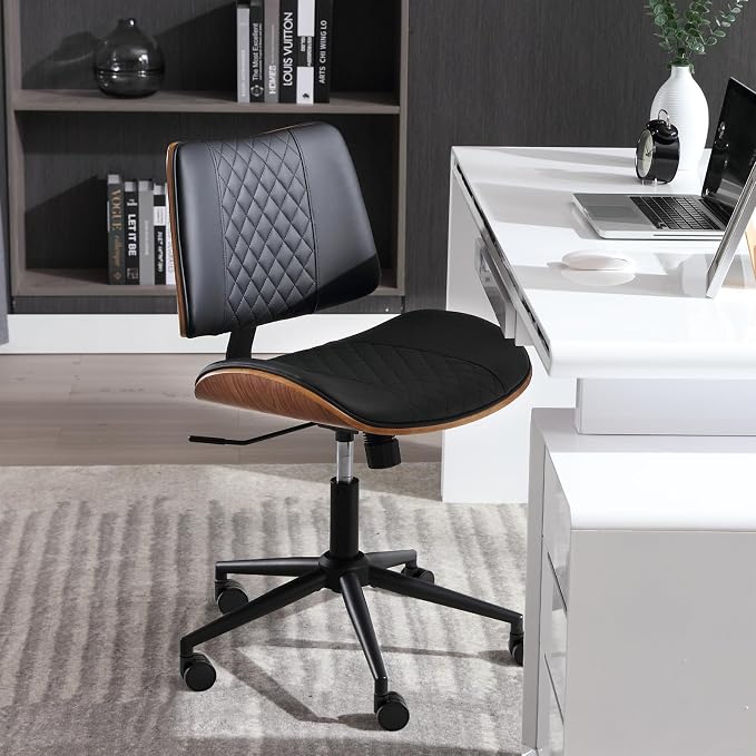 Home Office Chair No Arms with Wheels, Adjustable Height Small Desk Chair - Image 2