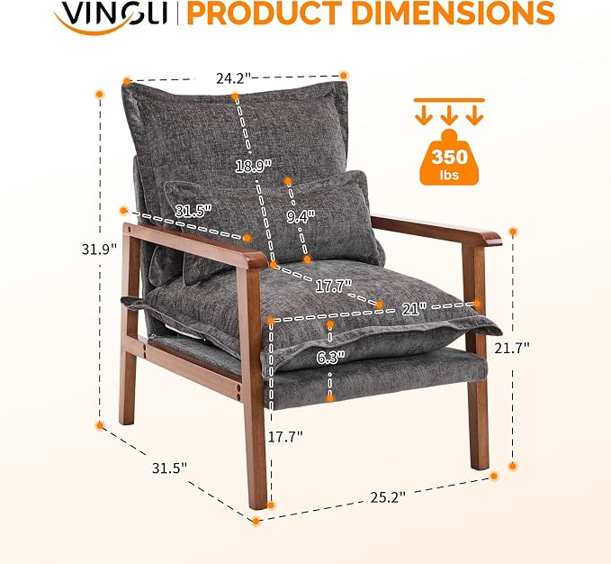 VINGLI Mid-Century Modern Cloud Accent Armchairs Set of 2 - Image 2