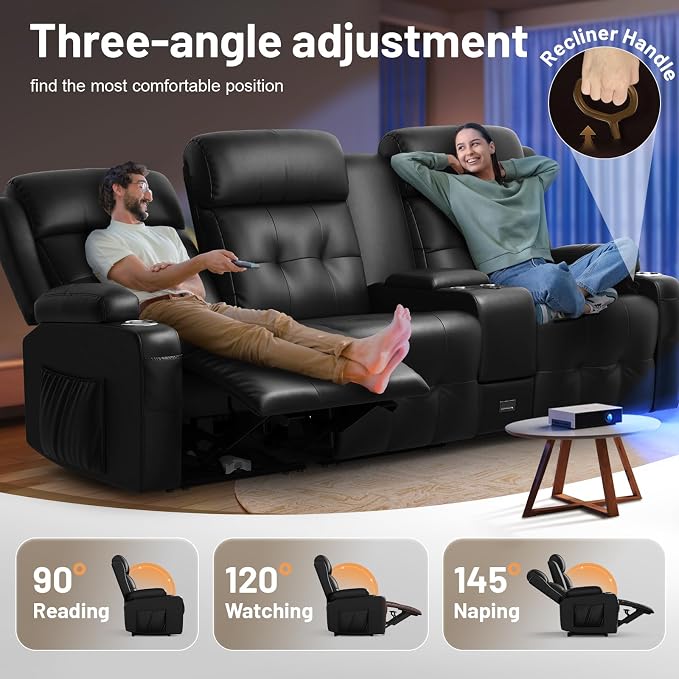Loveseat Recliner Sofa, 3-Seater Home Theater Seating Massage Reclining Couch - Image 4