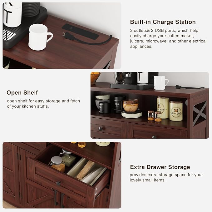 Befrases 52" L Modern Farmhouse Sideboard Buffet Cabinet, Kitchen Pantry Hutch - Image 7