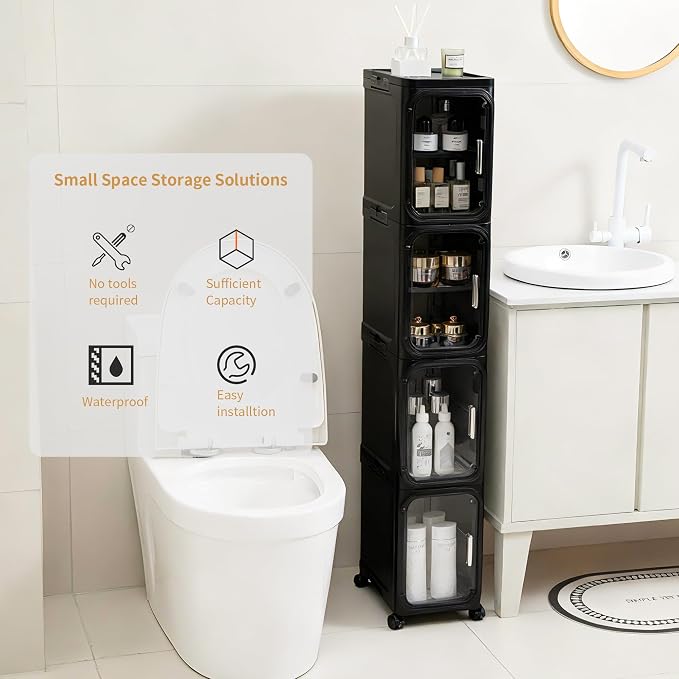 4-Tier Tall Narrow Storage Cabinet, Slim Bathroom Storage Cabinet - Image 3