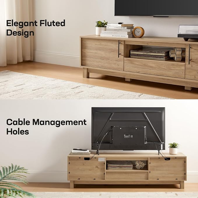 Amada 58" TV Stand for TVs up to 65 Inch, Fluted Entertainment Center - Image 5