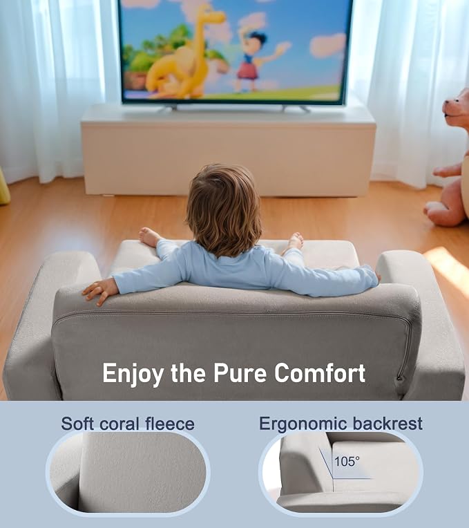 3-in-1 Extra Wide Convertible Kids Couch, Flip Open Toddler Couch to Lounger - Image 4