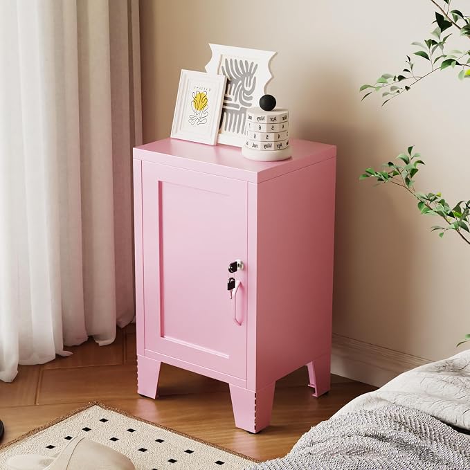 ALBAD Metal Nightstand with Lockable Cabinet, Compact Mini Locker Bedside Table - Image 2