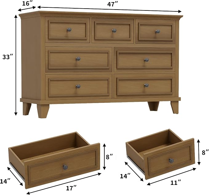 IDEALHOUSE 7 Drawer Dresser, Large Wooden Storage Chest of Drawers - Image 2