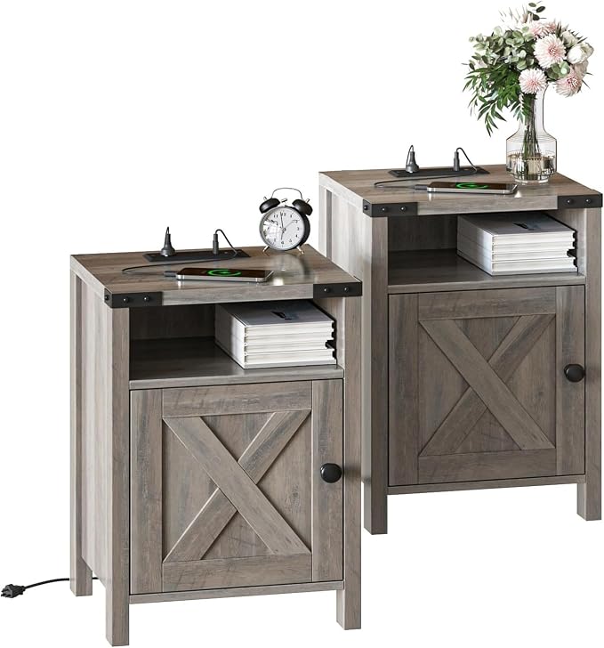 Fameill Farmhouse End Tables Set of 2, Nightstands by Fameill