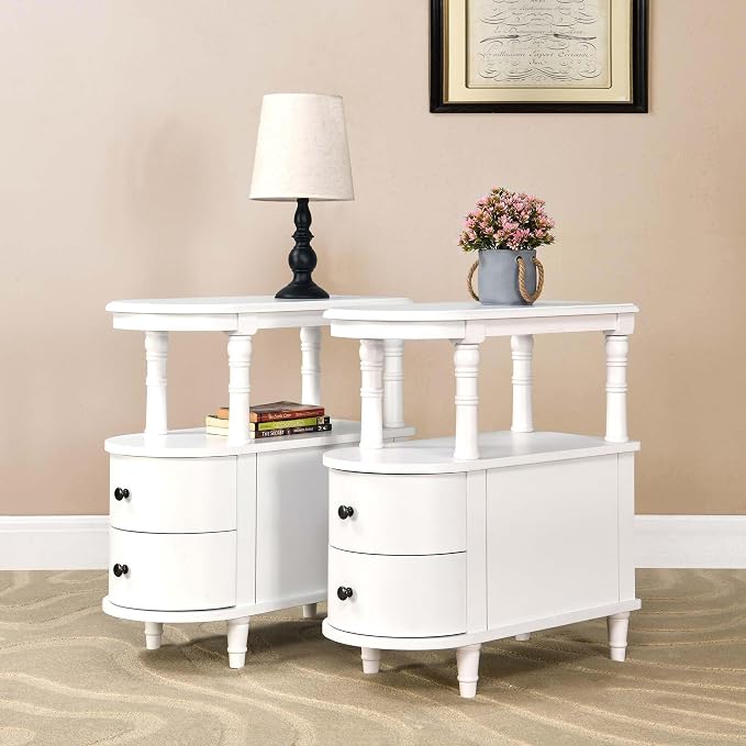 Narrow End Side Table with 2 Storage Drawers Set of 2, Retro Vintage Slim Sofa by MODERION-YourHomeSoulMate