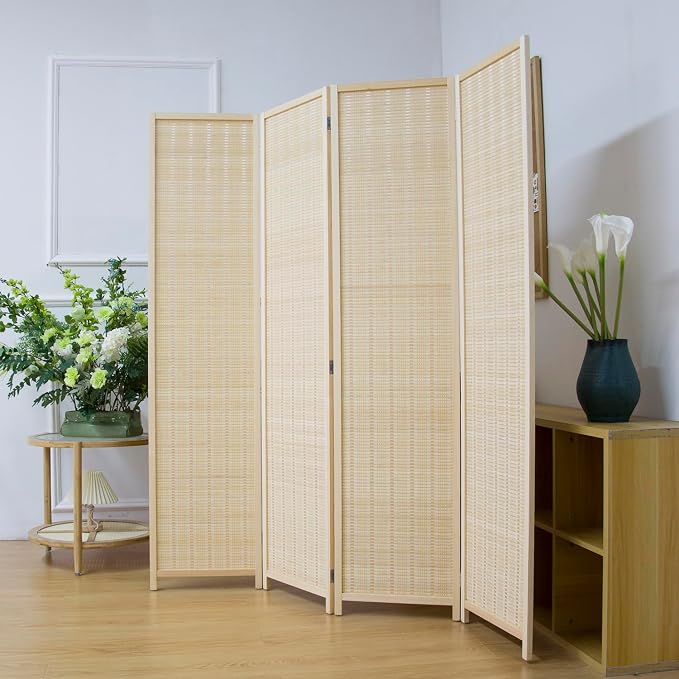 4 Panel Bamboo Room Divider Screen, 5.6 FT Tall Bamboo Divider Folding Privacy - Image 5