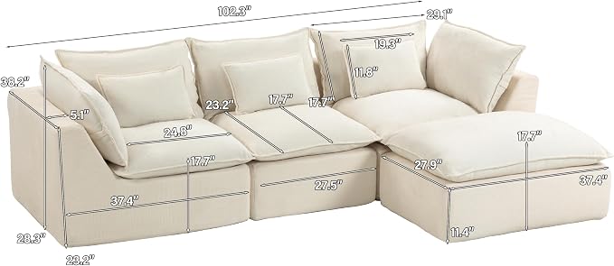Boneless Couch Sectional Cloud Couch 102.3'' Oversized Modular Sectional Sofa - Image 2