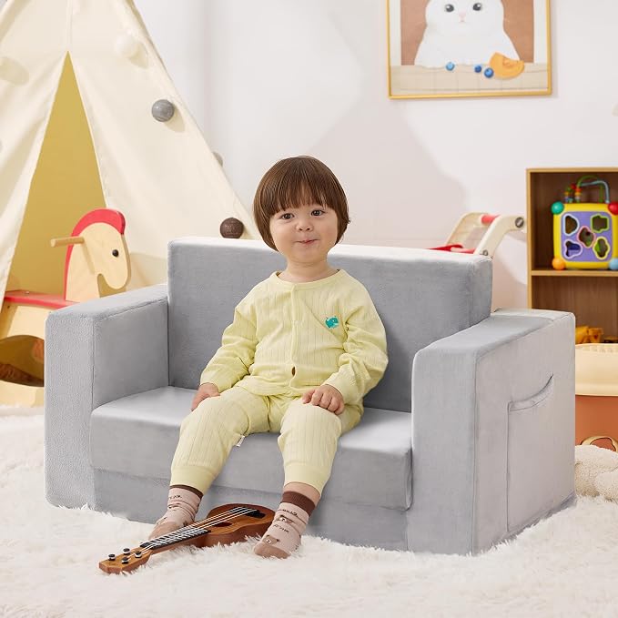Kids Couch, 2-in-1 Toddler Chair Comfy 1-3 Years, Convertible Kids Chair - Image 2