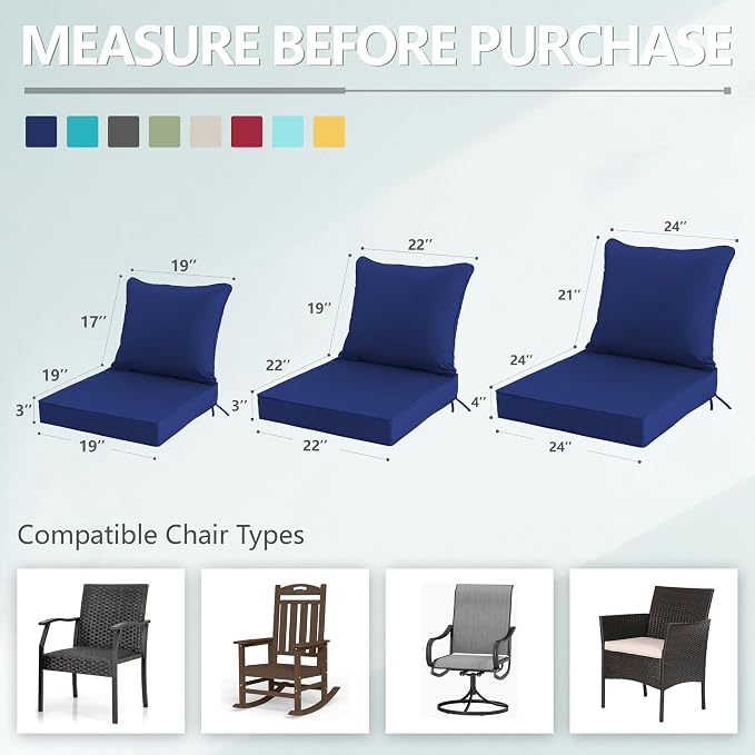 24x24 Inch Outdoor Chair Cushions Set of 4, Patio Furniture Cushions - Image 7