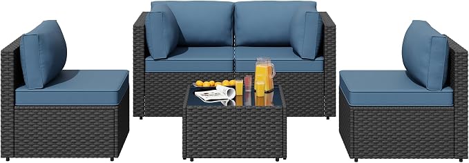 SUNLEI 5pcs Patio Furniture Sets Conversation Set, Low Back All-Weather Rattan by SUNLEI