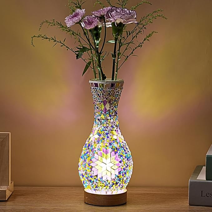 Turkish Mosaic Table Lamp, Moroccan Style Colorful Handmade Glass Vase by JAITAIK