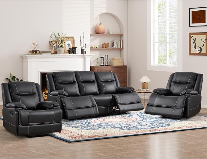ANJ Premium Genuine Manual Reclining Sofa Set, Included Manul Recliner Chair by ANJ