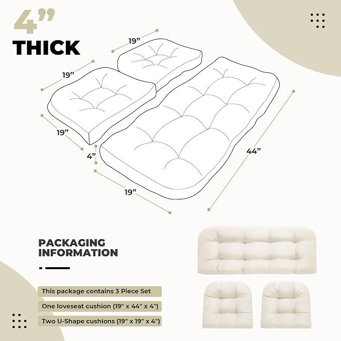 DANGHOOGY Wicker Chair Cushions, Waterproof Outdoor Loveseat Cushions - Image 2