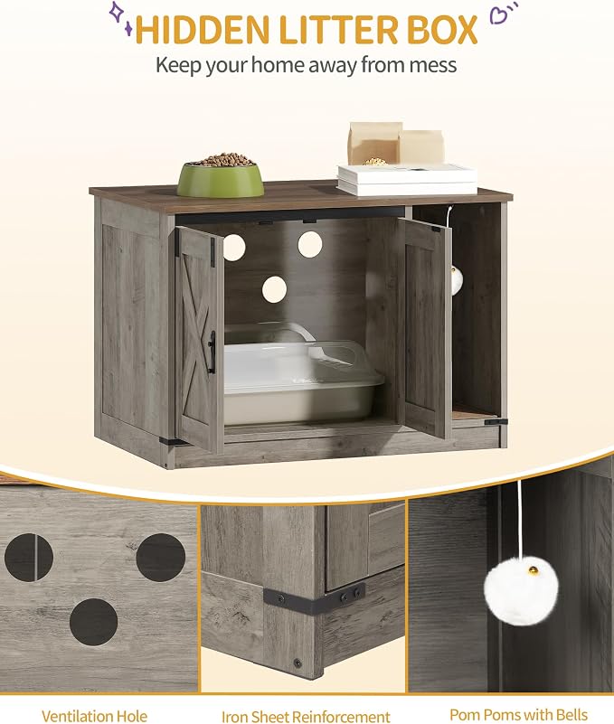 Hzuaneri Cat Litter Box Enclosure, Hidden Litter Box Cabinet Furniture - Image 3