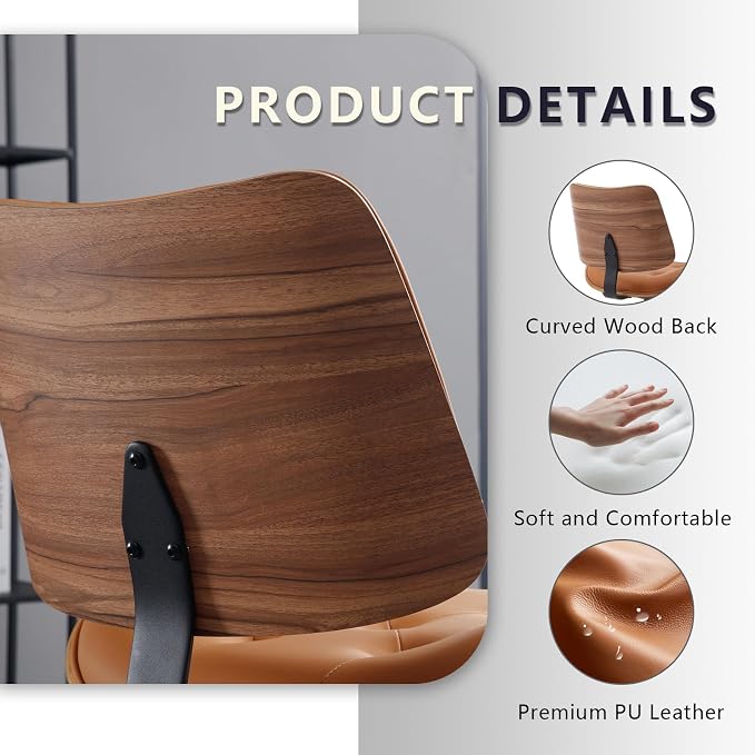Armless Home Office Chair with Wheels, PU Leather Adjustable Height Computer - Image 5