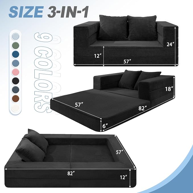 Futon Sofa Bed with Pillow, 3-in-1 Sleeper Sofa Bed with Removable Cover - Image 3