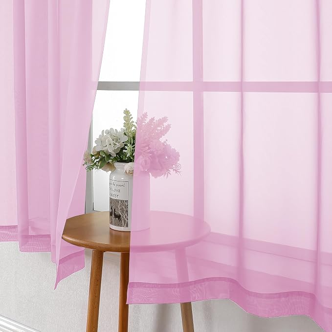 Lecloud Light Pink Sheer Curtains 63 Inch Length 2 Panels Set, Elegant Voile - Image 9