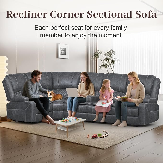Yolsali Manual Reclining Sectional Sofa Set, 5 Seats 1+1+3 Dutch Velvet - Image 3