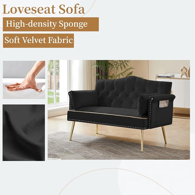 oaaktu Small Velvet Loveseat Sofa - Image 3