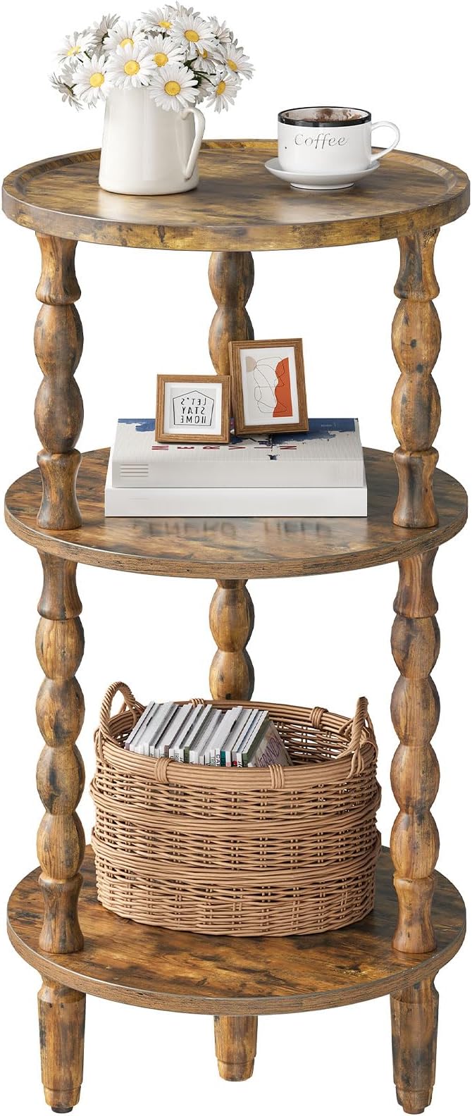 HOOBRO Round Side Table for Small Space, 3-Tier Small Round End Table by HOOBRO