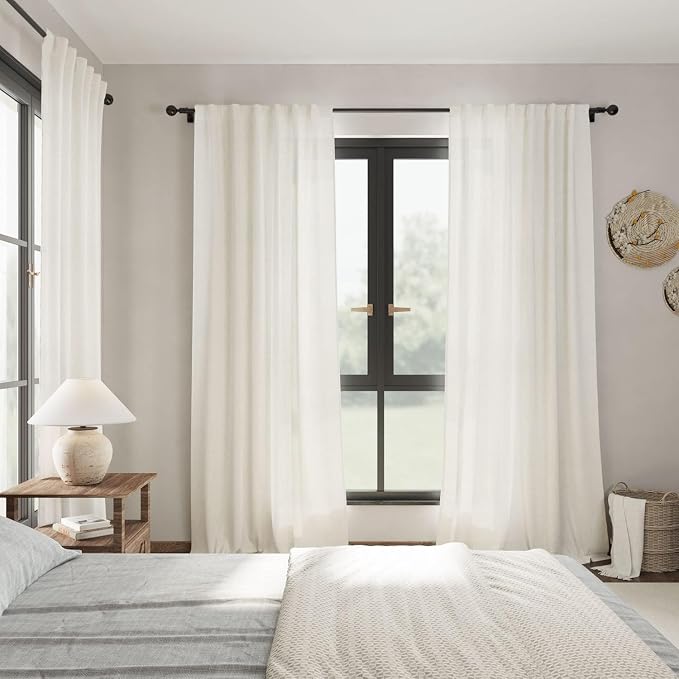 Nanspring Cream Linen Curtains 84 inch Length 2 Panels forBedroom Living Room - Image 7