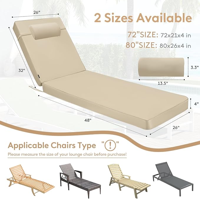 Chaise Lounge Cushion for Outdoor Furniture, Waterproof, Fade-Resistant and - Image 9