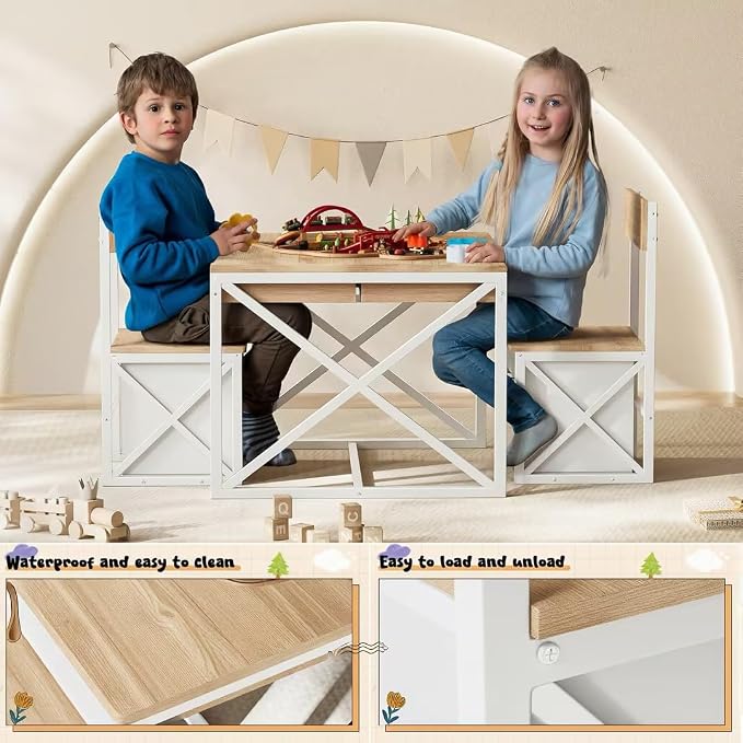 INNOD Kids Table and 2 Chairs Set, 4 in 1 Toddler Activity Table and Chairs Set - Image 3