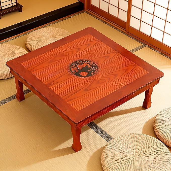 Folding Coffee Table, Square Wooden Low Table, Japanese Floor Sitting Tables by SJIOUEOT