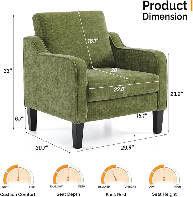 VINGLI Accent Chairs Set of 2 Living Room Chairs Olive Green Reading Chair - Image 2